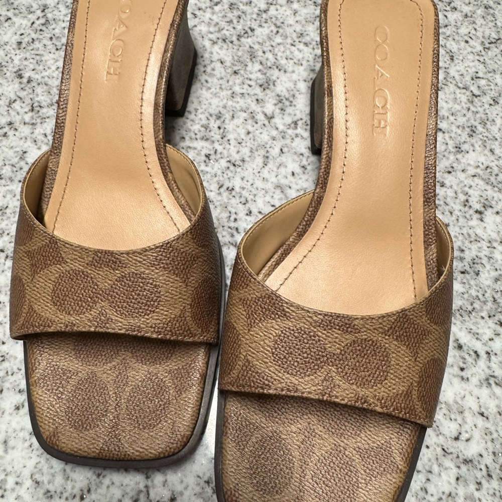 Coach Women's Tan Patterned Mules